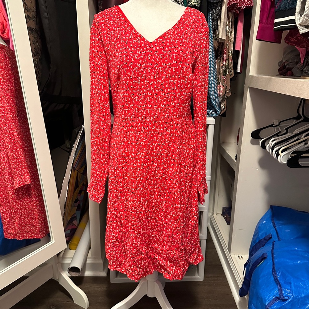 Chic Red Patterned Long Sleeve Dress